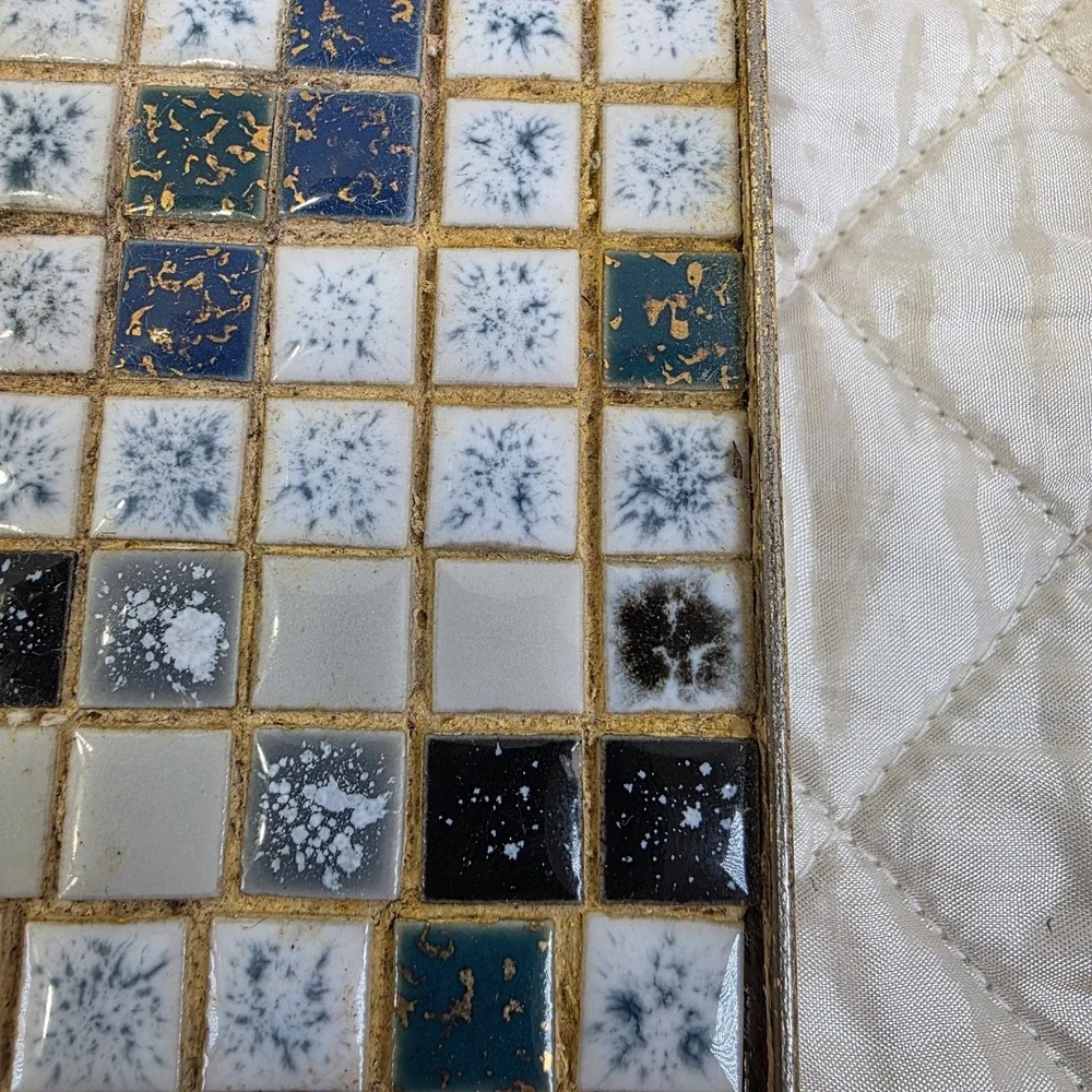 Vintage Blue Mosaic‎ Tile Trivet Hot Plate Mid Century Modern Metal Holder